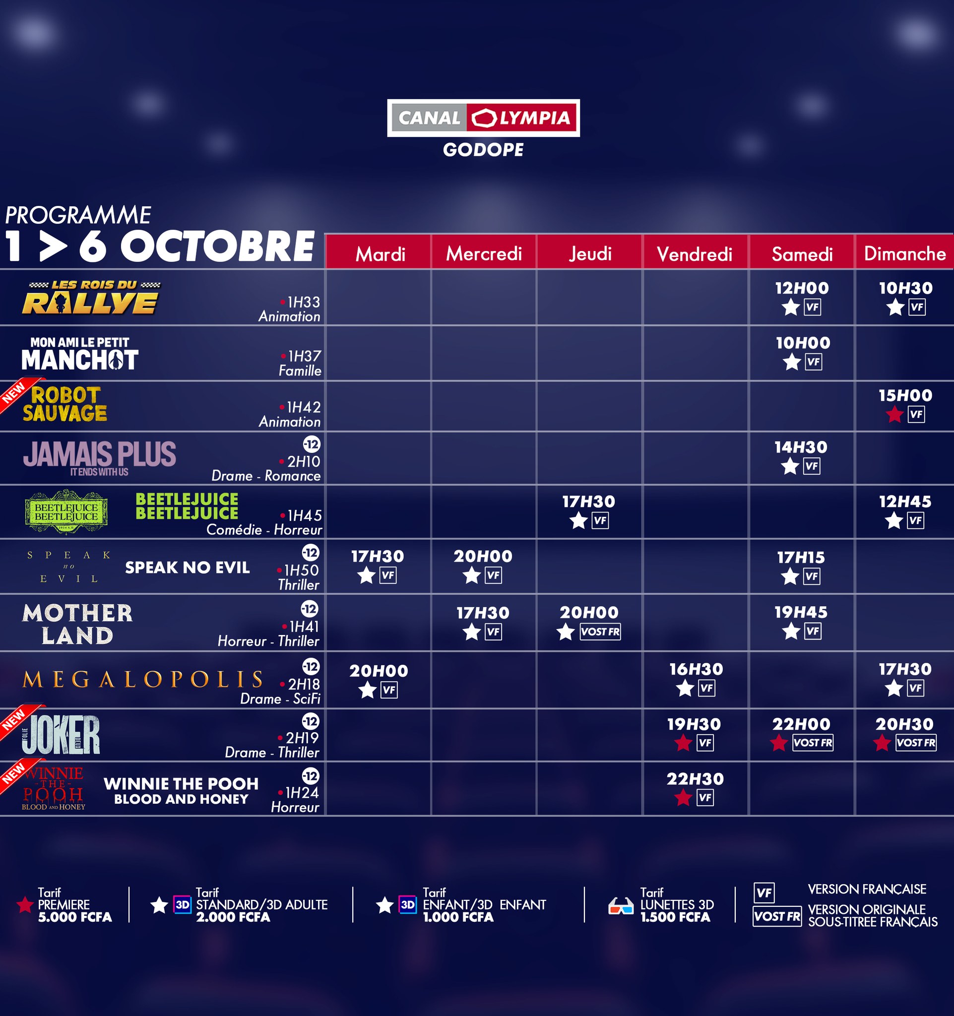 Cinéma : Sensation et Action du 1er au 06 Octobre à Canal Olympia