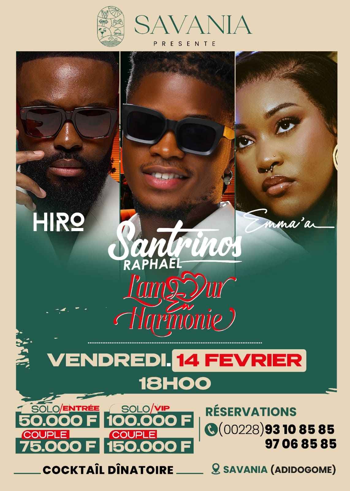 Saint-Valentin à Lomé : Une soirée magique avec Emma&rsquo;a, Santrinos Raphaël et Hiro !