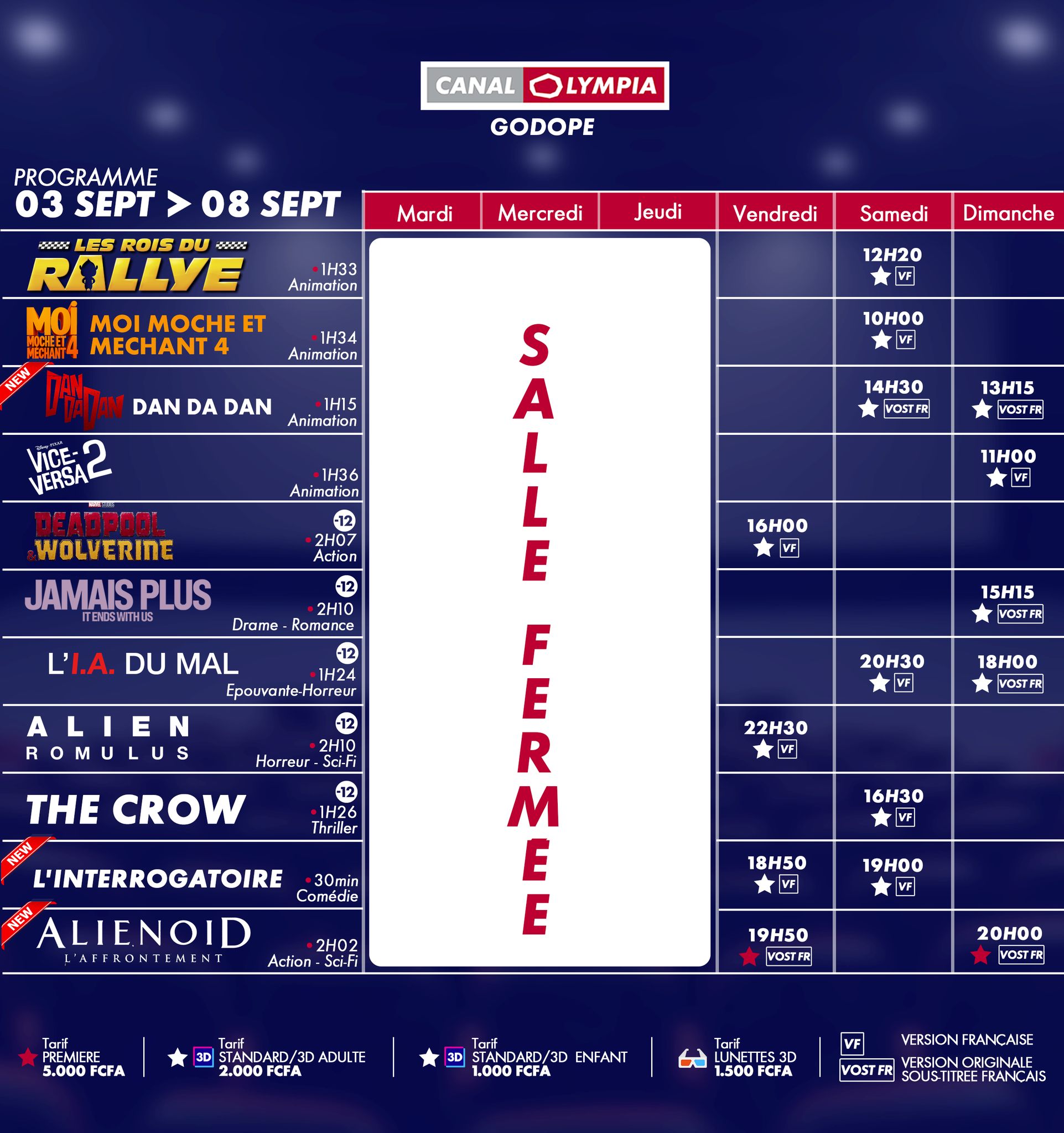 Canal Olympia : Votre programme cinéma de la semaine du 3 au 7 septembre 2024