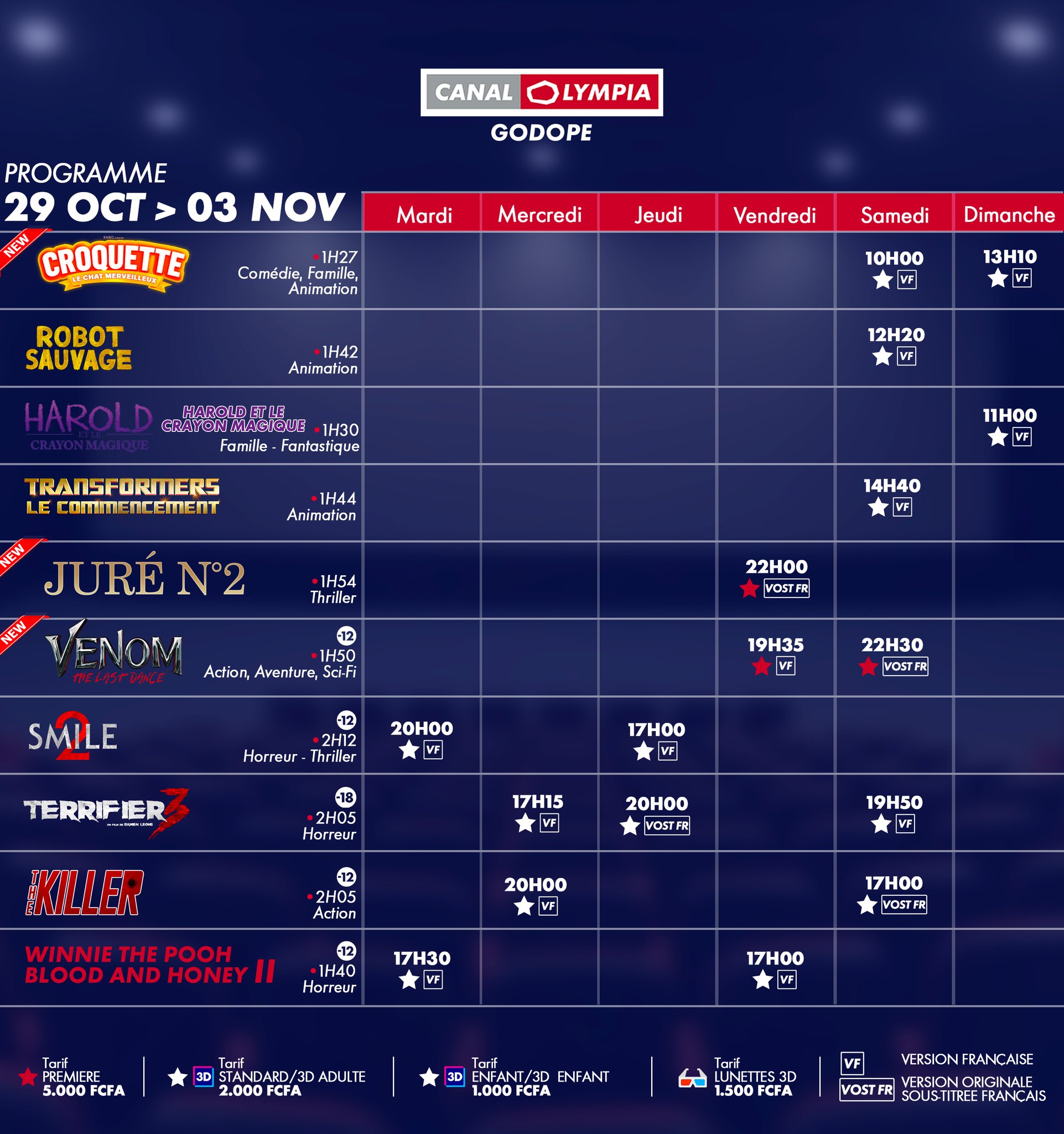 Canal Olympia : Programmation cinématographique du 29 Octobre au 03 Novembre 2024